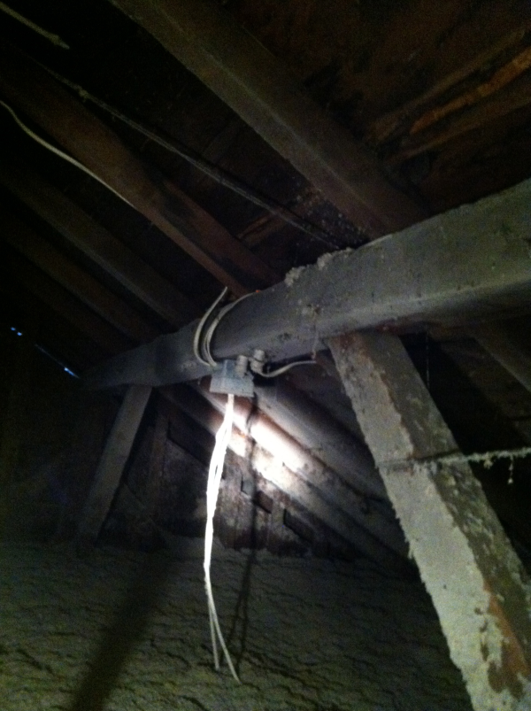 Post and beam construction in the attic of my 1835 home