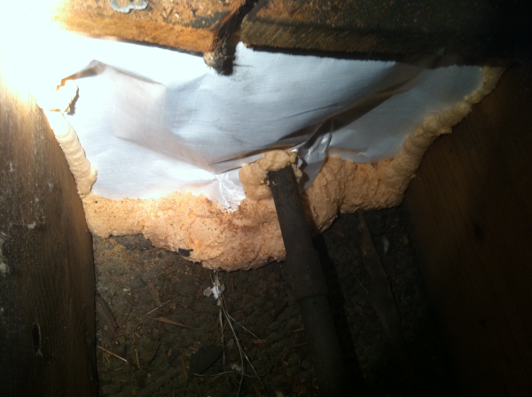 Knee wall floor joist after being air sealed