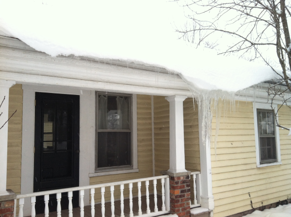 Big icicle over front porch at Nate Adams' house