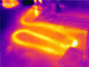 An infrared picture of a heated floor